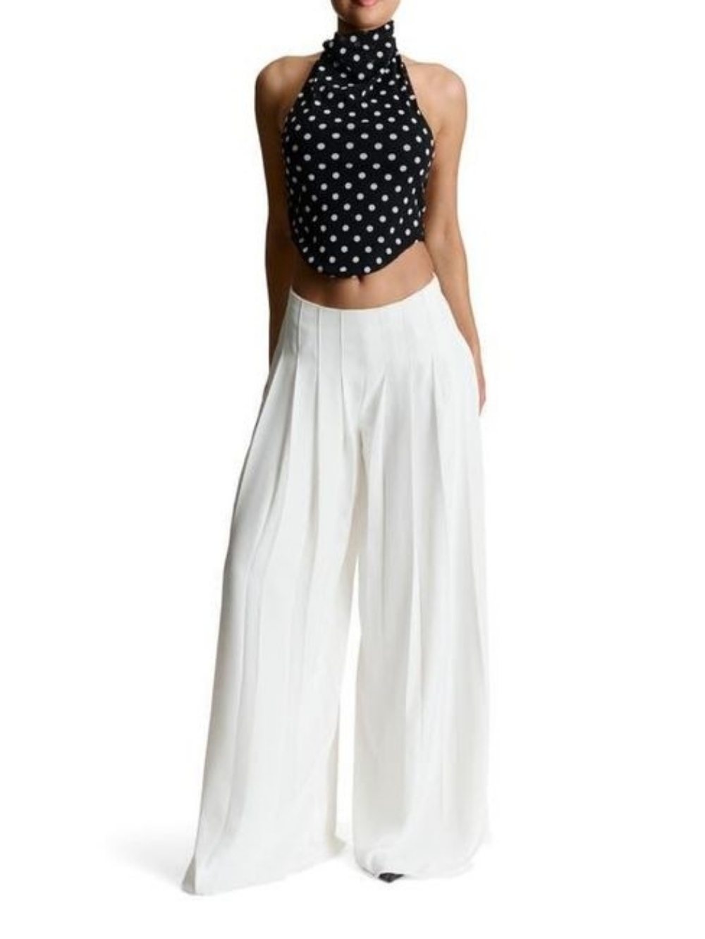 Naked Wardrobe White Wide-Leg Pleated Palazzo Pants